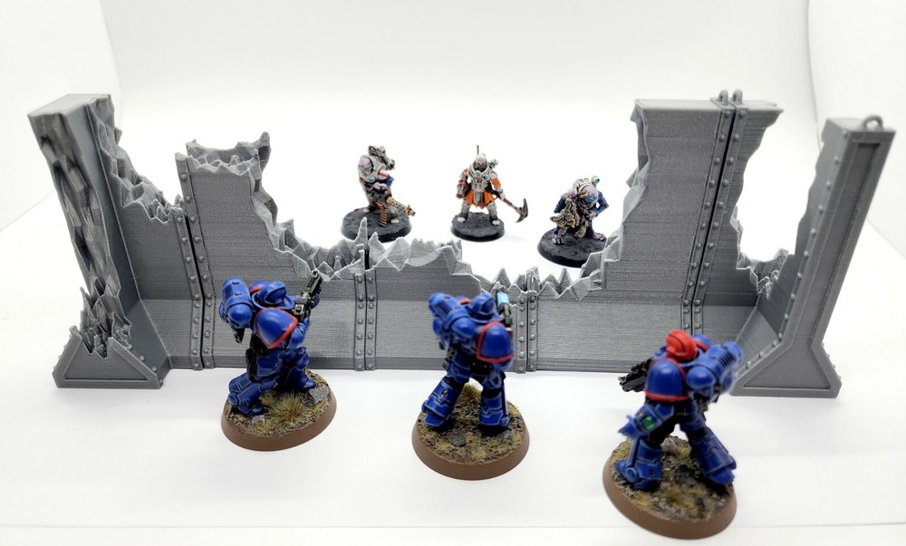 3D Printed Wargaming Terrain. Battle Damaged Concrete Blast Wall. Barrier Wall