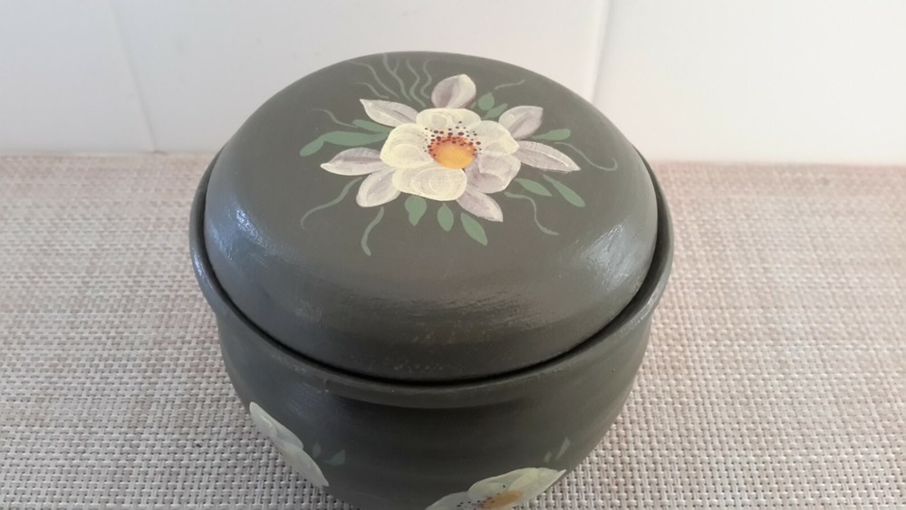 Vintage 1997 Handmade Hand Painted Ceramic Covered Dish Signed On Bottom