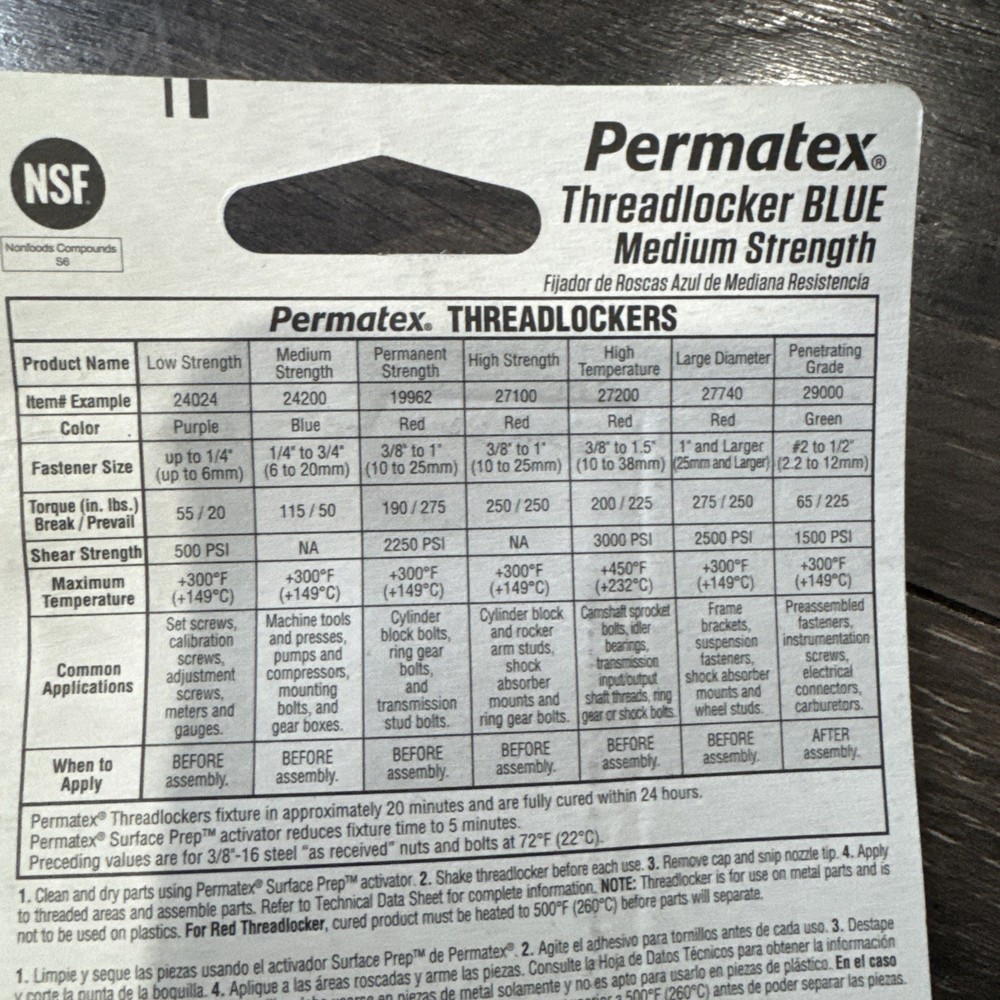 Permatex 24200 Blue Threadlocker Medium Strength Removable 6ml