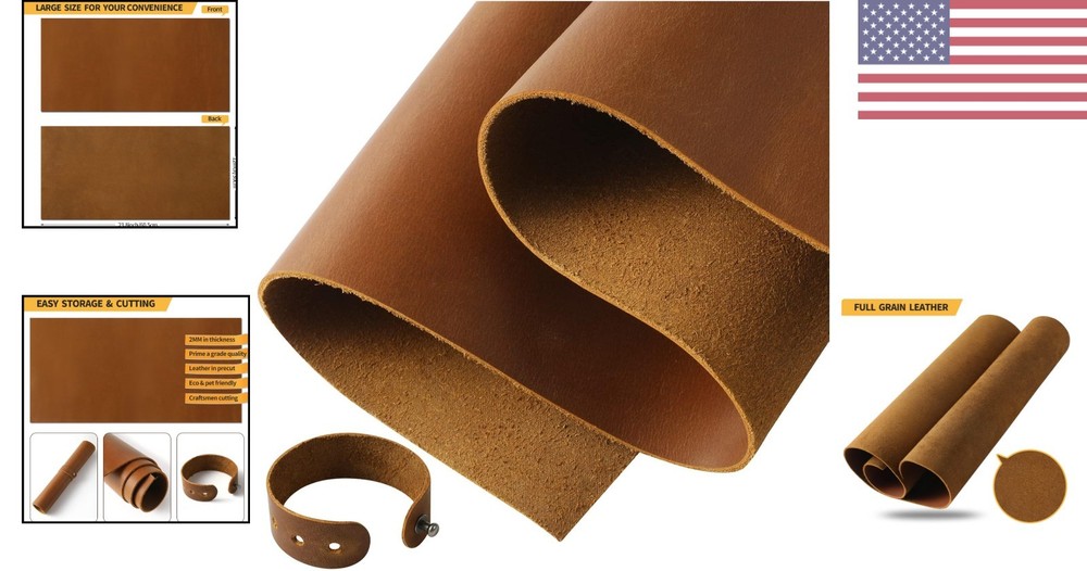 100% Natural Bourbon Brown Leather Sheet – 12''x24'' for DIY Projects