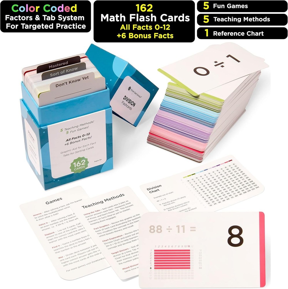 Think Tank Scholar 162 Division Flash Cards Learn Math Manipulatives, Games & Ch