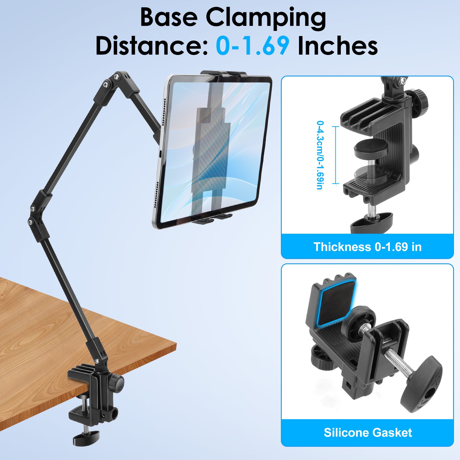 Universal Tablet Mount Desk Holder for 4-12.9" iPad Kindle Fire Surface Monitor