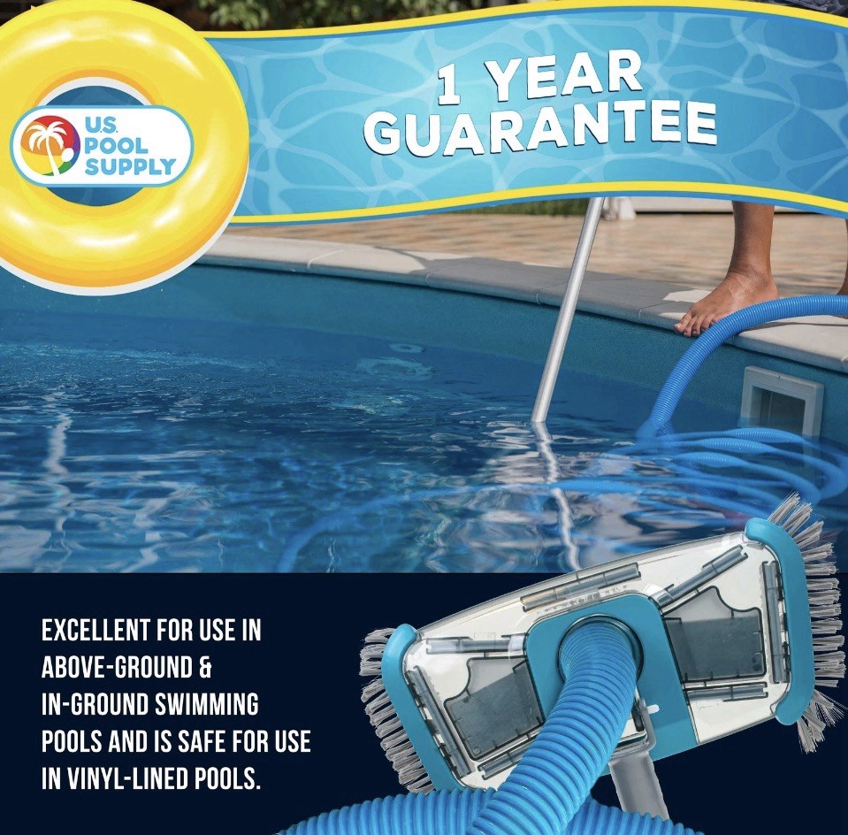 Rectangular Weighted Pool Vacuum Head with Side Brushes, Swivel Hose Connection