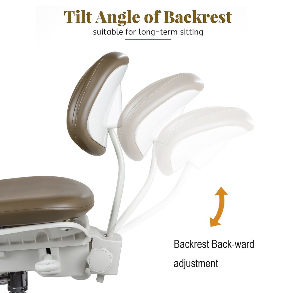 Adjustable Dynamic Doctor Assistant Chair 360° Armrest Imported Leather Walnut
