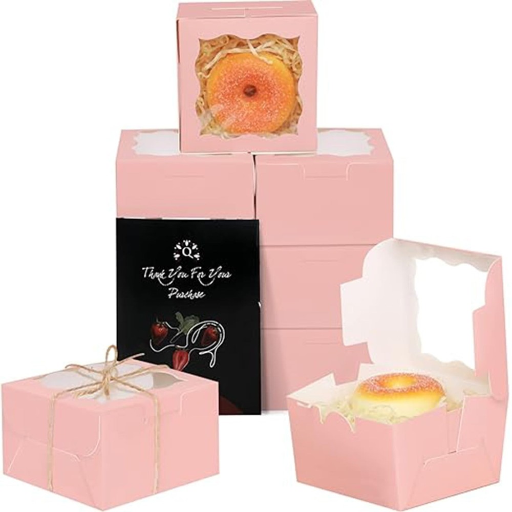 Pink Bakery Boxes with Window 100pcs 4x4x2.5 Mini Cookie Boxes Macaron Boxes ...