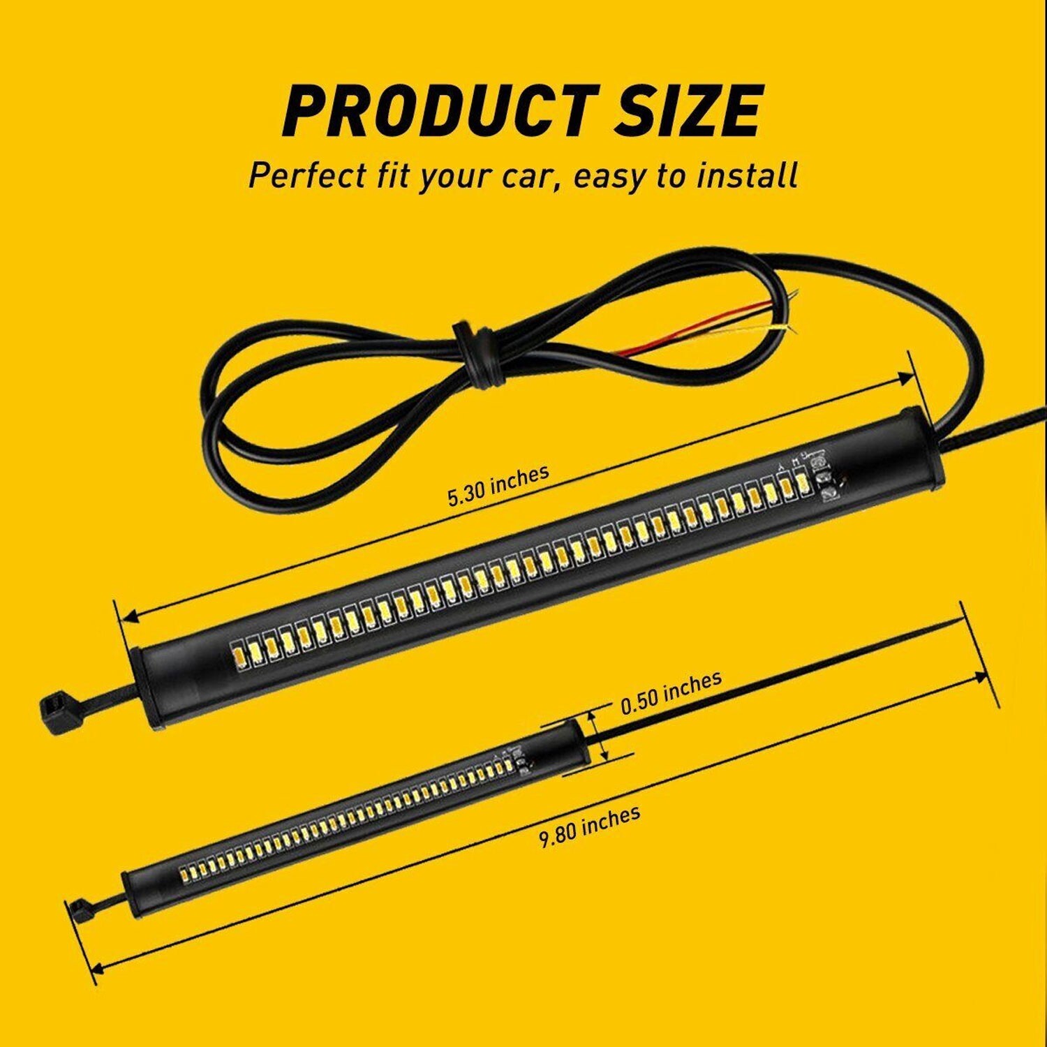 2 LED Motorcycle Turn Signals Light Blinker FORK Strip Flowing Amber Universal