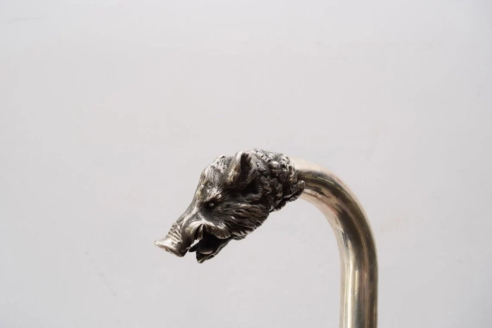 Silver Walking Stick Boar - Head Boar Silver Statue - Cane Silver
