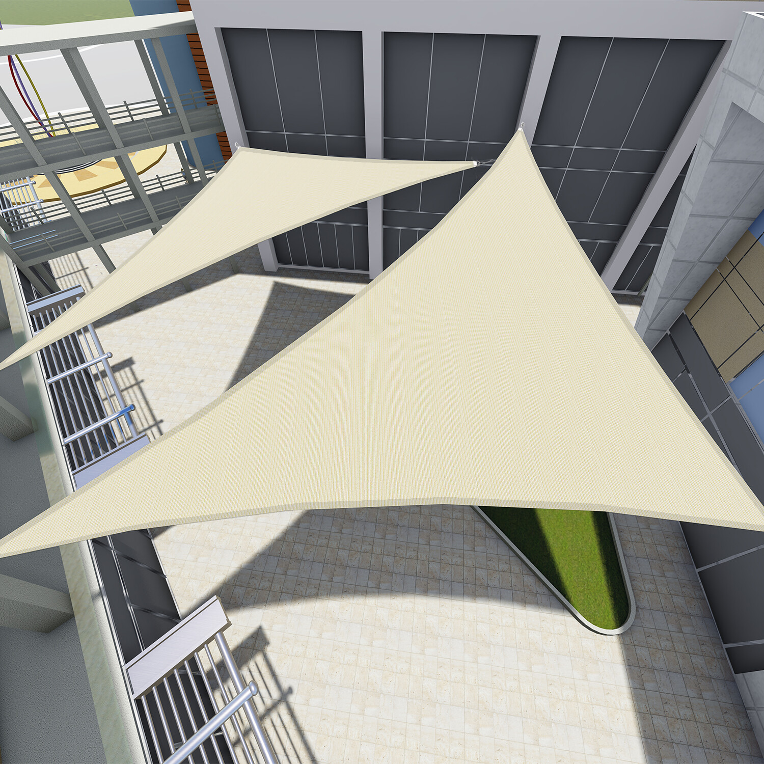 12-28' Sun Shade Sail Canopy Right Triangle Beige UV Sunshade Yard Deck Outdoor