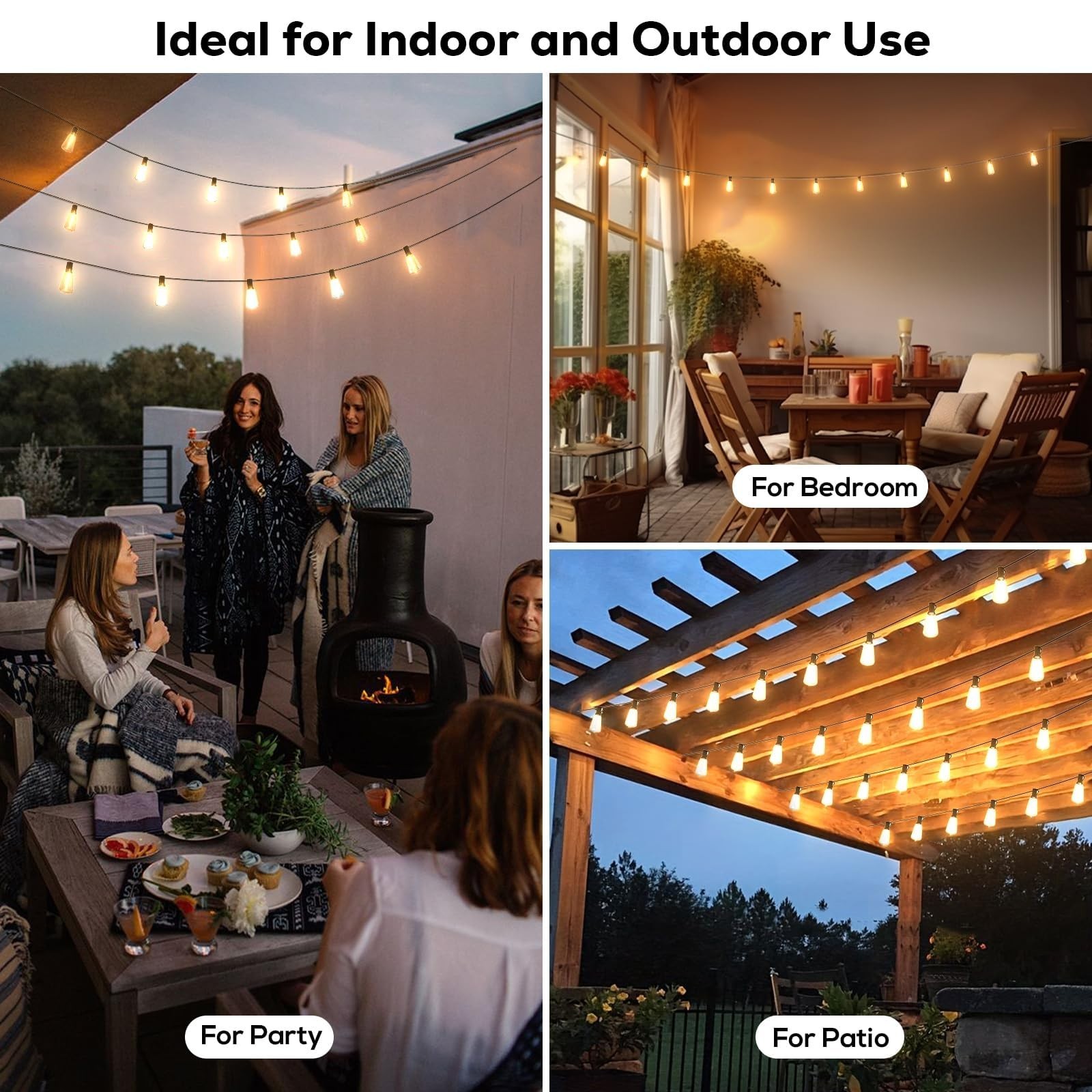 ST38 LED Outdoor Solar Powered String Lights for Patio Yard Porch Party Decor