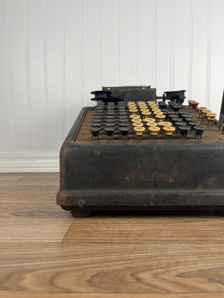 Burroughs 8 Column Adding Machine Antique Mechanical Calculator with Crank