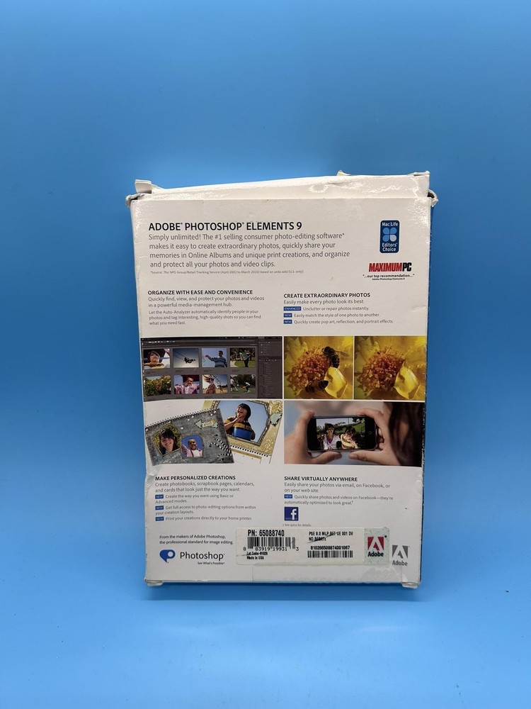 Adobe Photoshop Elements 9 Photo-Editing Software Windows Mac OS Disc Box Manual