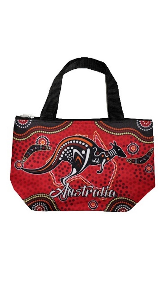 Small Shopping Bag - Red Aboriginal With Kangaroo