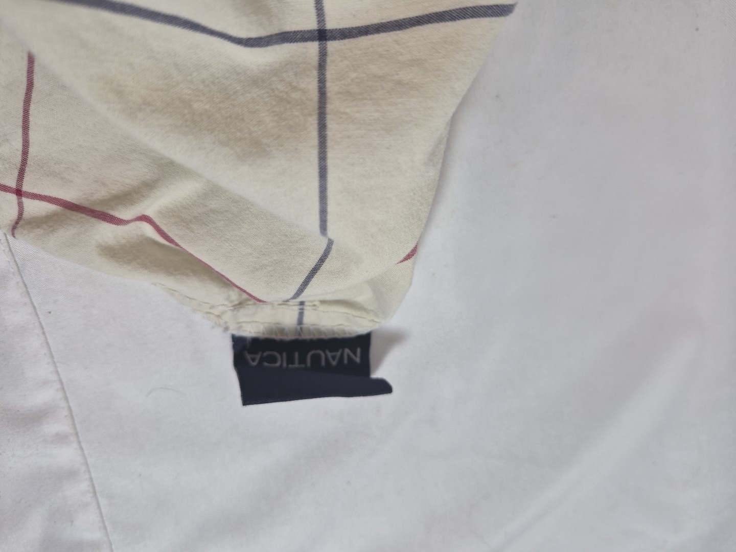 2- VTG Nautica Pillowcases 100% Cotton King & Queen #67468 Cream Grid Navy Check