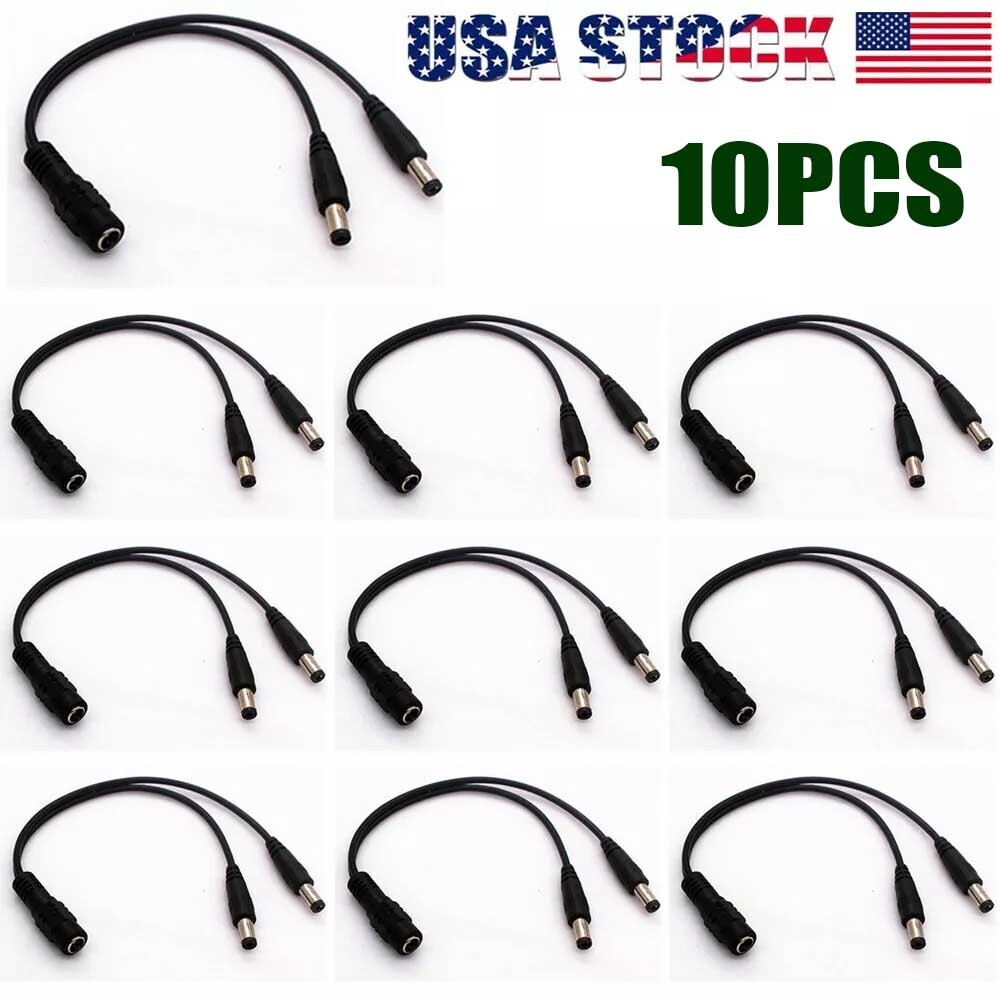 10PCS DC Power Splitter Cable Cord Adapter 1:2 CCTV Security Camera DVR LED USA