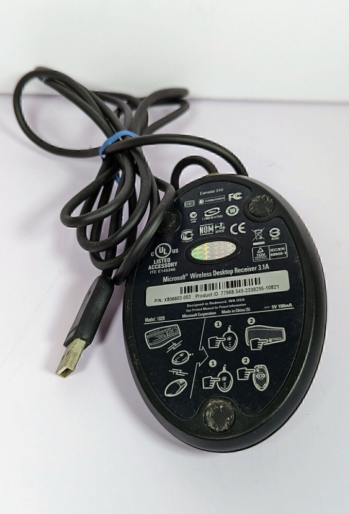 Microsoft Wireless Keyboard Mouse USB Desktop Receiver 3.1.A - Model 1028