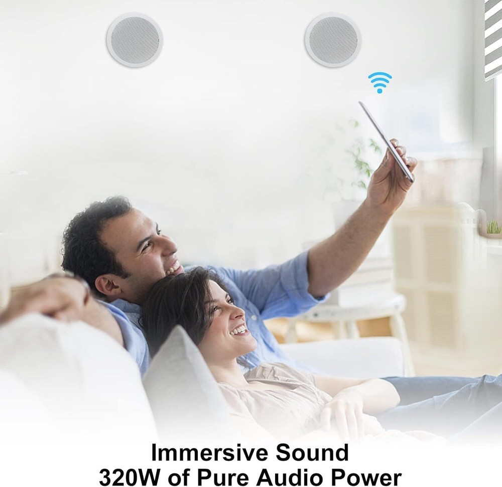 Herdio 2Pcs 6.5" Bluetooth Ceiling Speakers 320W 2-Way Flush Mount Wall Speakers