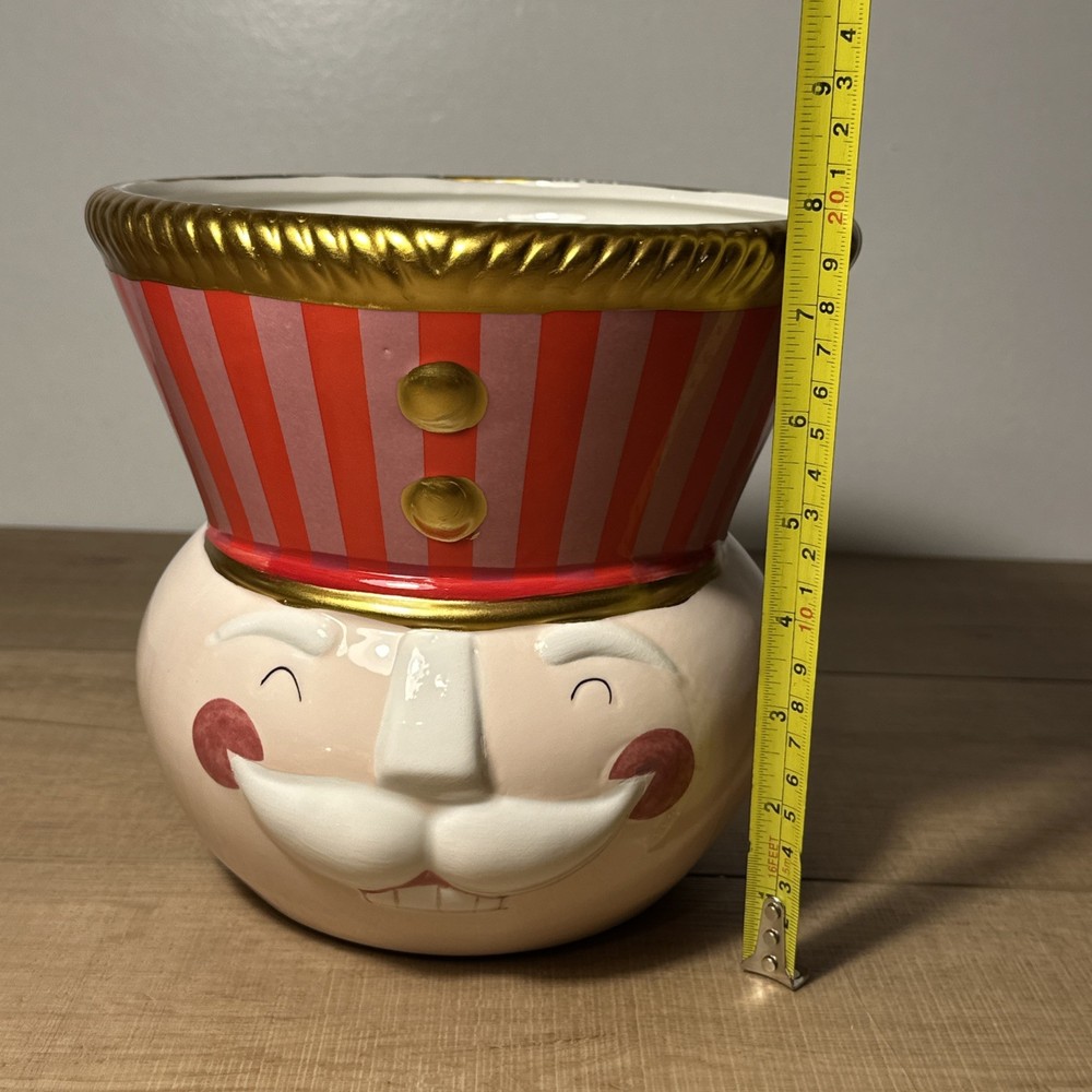 Large Ceramic Nutcracker Head Bowl - Red And Pink - Packed Party - 8”