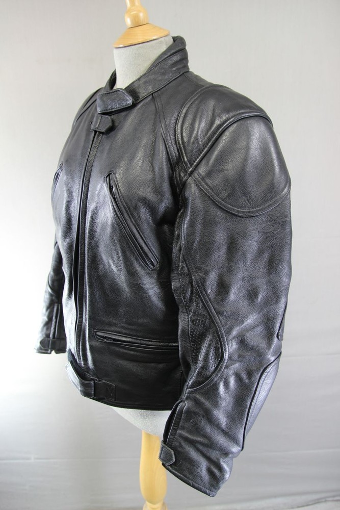 CLASSIC RIDER BLACK LEATHER BIKER JACKET WITH REMOVABLE BACK PROTECTOR: SIZE 16