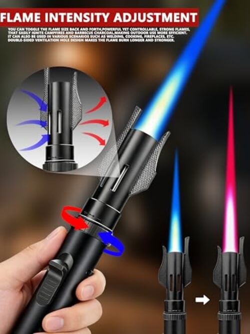 Powerful torch lighter,refillable with butane gas,reusable windproof jet Black