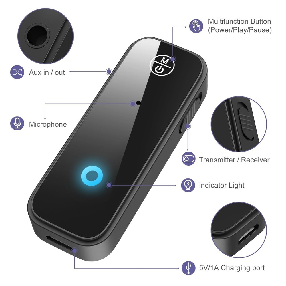 Aux Bluetooth Adapter for Car, 2 in 1 5.3 Transmitter&Receiver