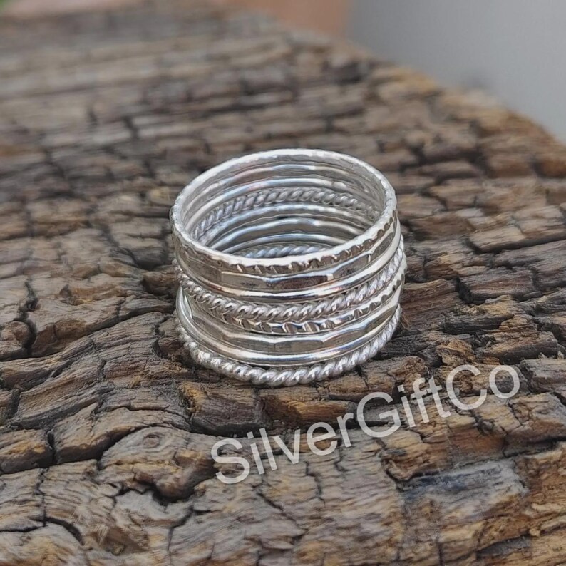 Stackable Sterling Silver Ring Set: Boho Minimalist Stacking Rings All size
