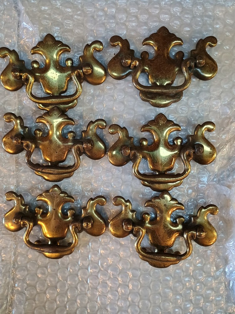 Set Of  Six Vintage Brass Pulls 2.5 Centers