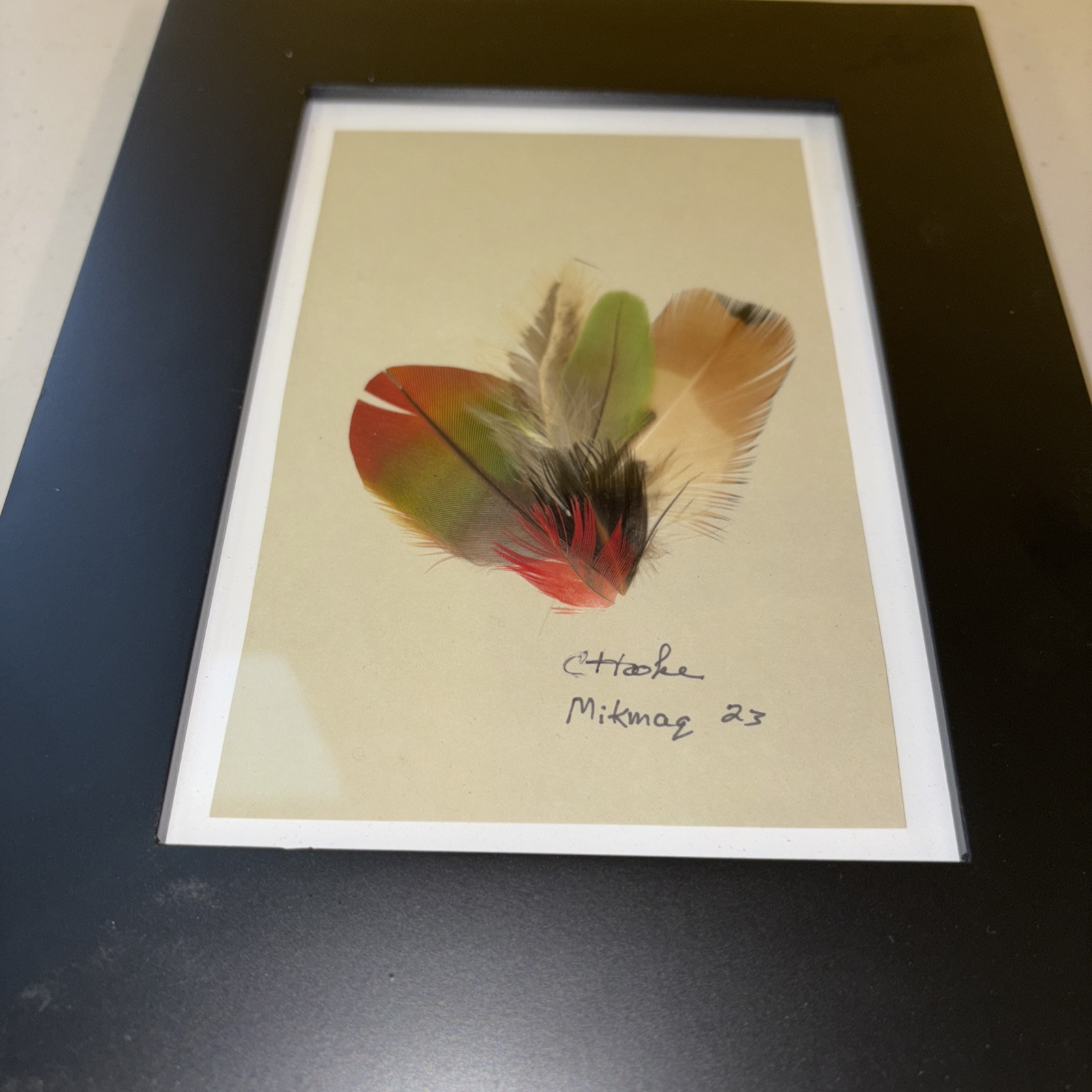 Signed C Hooke Mikmaq Feather Art Native Mi’kmaq Nova Scotia Canada Framed