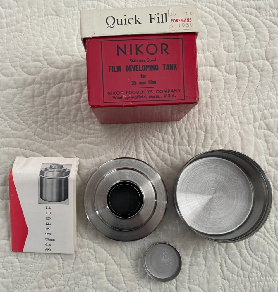 3 Developing tanks, 2 Nikor, Yankee Clipper. Reels, boxes, instructions, viewer