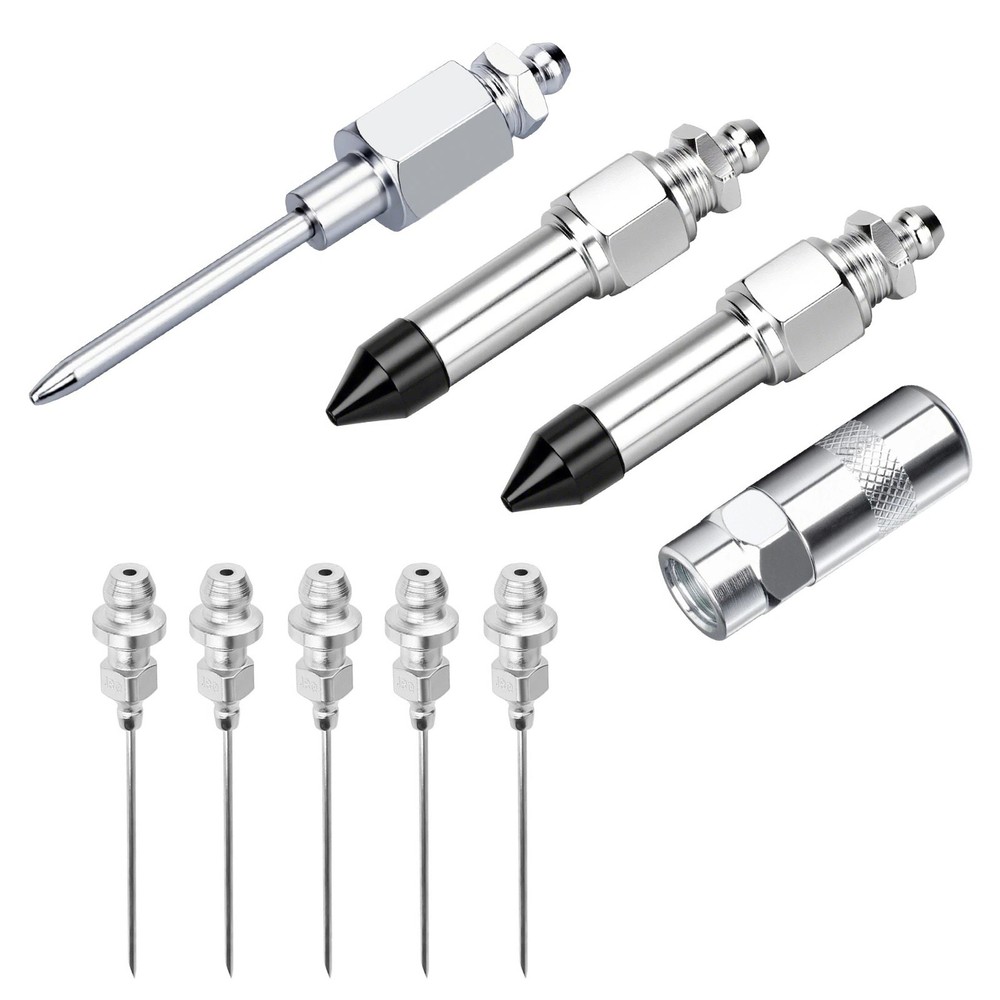 Professional Grease Gun Needle Nozzle Kit with Rubber Adapter Fitting 9Pcs Set