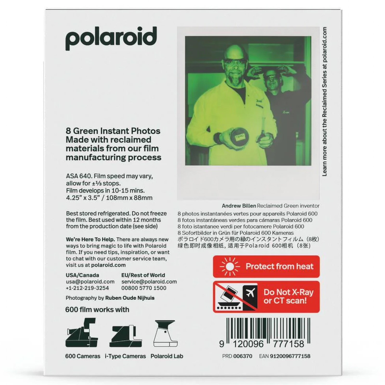 New Sealed Polaroid Green 600 Film Reclaimed Series for 600 & I-Type Cameras