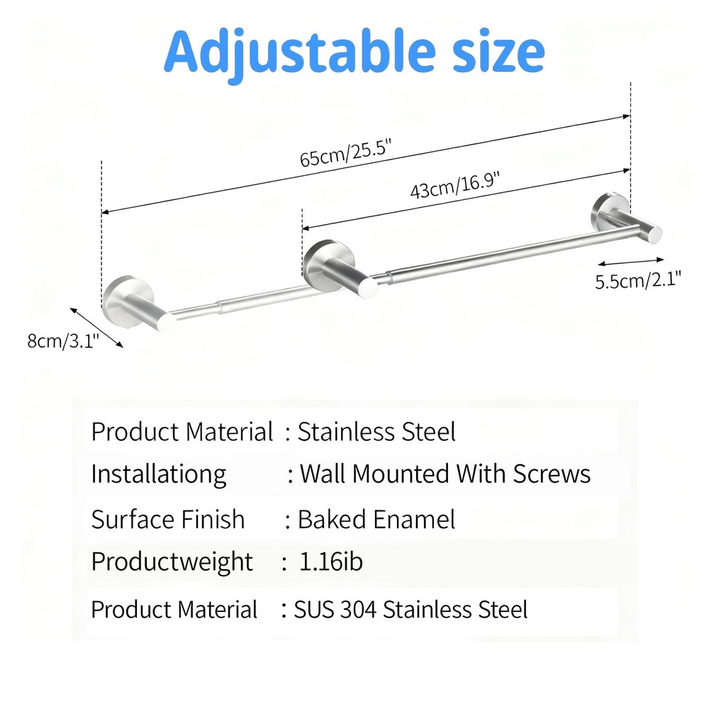 Towel Racks for Bathroom,Adjustable Single C-silver
