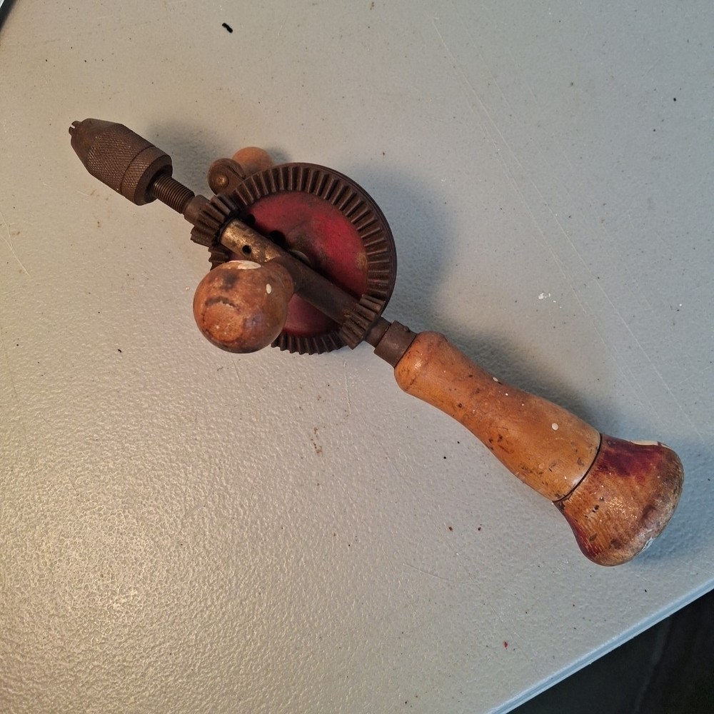 Antique Egg Beater Type Hand Drill Bit Storage In Handle See Pics For Condition