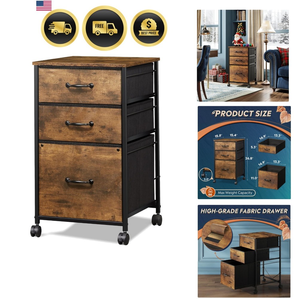 Mobile File Cabinet, Rolling Printer Stand with 3 Drawers, Fabric Vertical Fi...