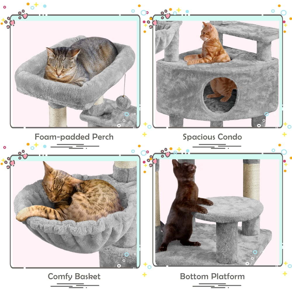 Multilevel Cat Tree Basket Condo Scratching Posts, Dark Gray