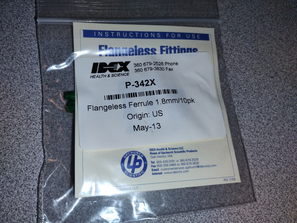 10, IDEX P-342X Flangeless Ferrule 1.8mm Green - Fast Ship