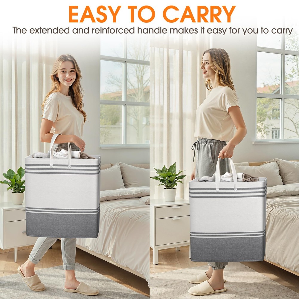 2 Pack Large Home Laundry Basket Hamper Freestanding Waterproof Light Grey