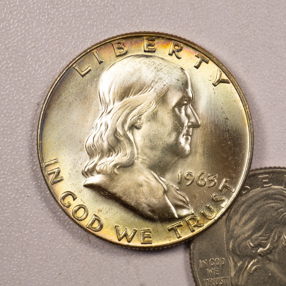1963-D Franklin Half Dollar - Rainbow Toned - Premium GEM BU!
