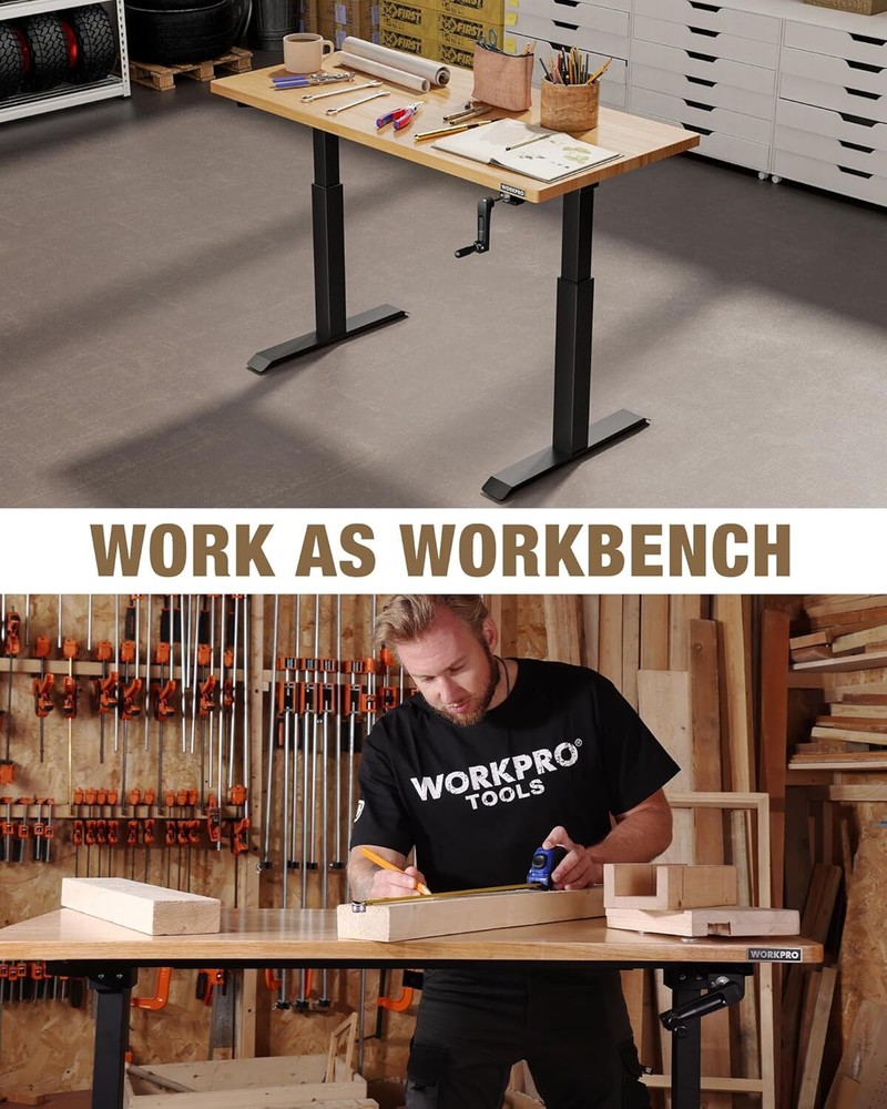 WORKPRO Adjustable Workbench with Crank Handle 47.2"x23.6" Rubber Wood Worktable