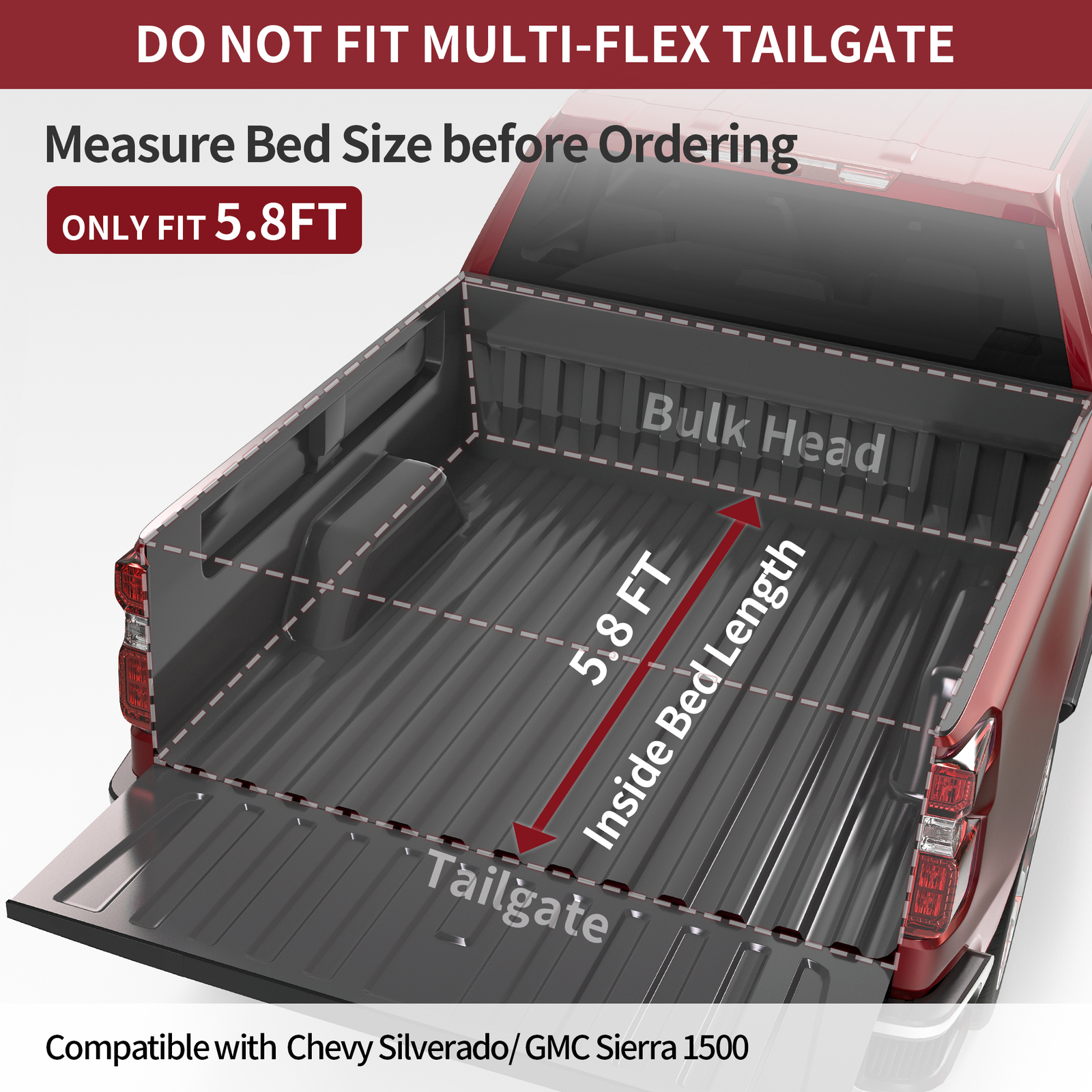 OEDRO 5.8FT Bed 3-FOLD Soft Tonneau Cover For 2014-2018 Silverado Sierra 1500