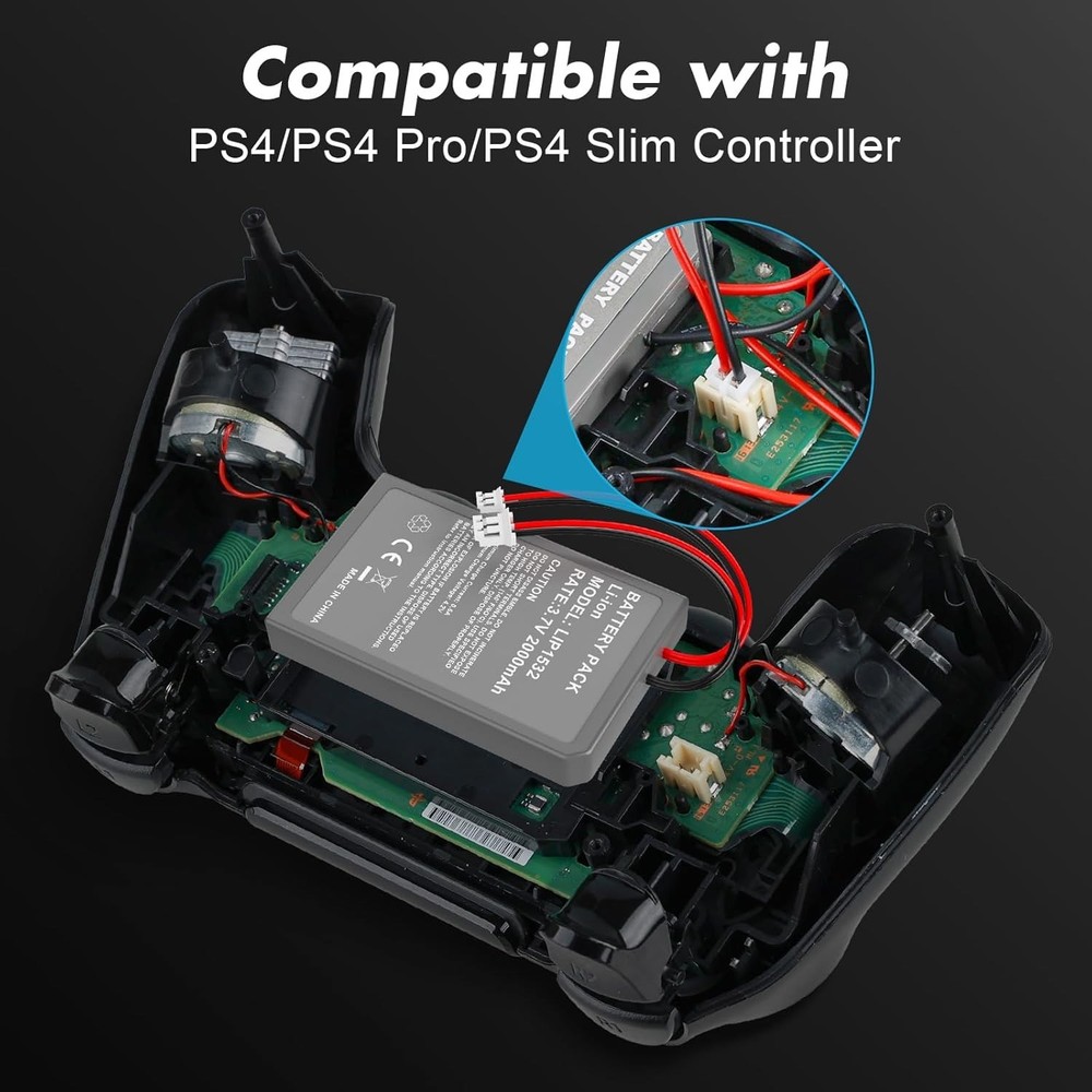 2 Pack 2000mAh Batteries for PS4Pro/PS4Slim Controller,Replacement Lithium Ba...