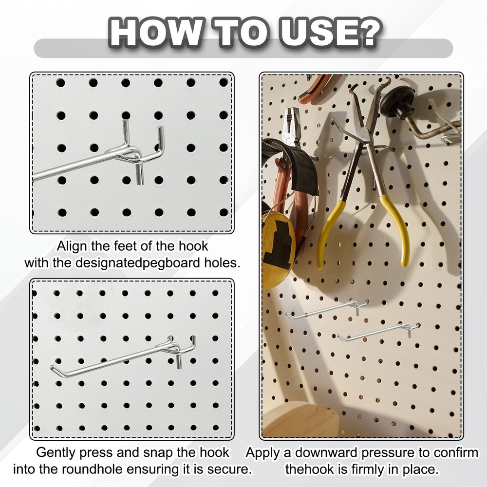 20 Pcs Pegboard Hooks, 3.9" Peg Board Hooks Kit, Silver Tone (1mm)