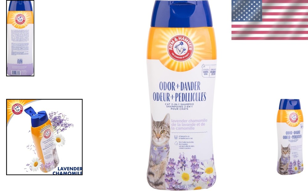 2-in-1 Deodorizing & Dander Reducing Cat Shampoo - Lavender Chamomile, 20 Fl Oz