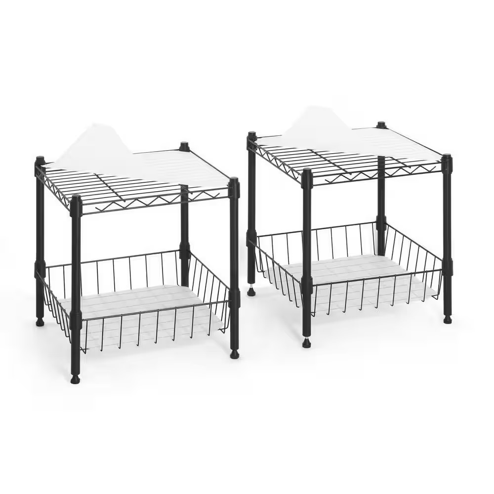 Steel Wire 2 to 4 Shelf Stackable Storage Shelving Unit with Baskets and Liner i