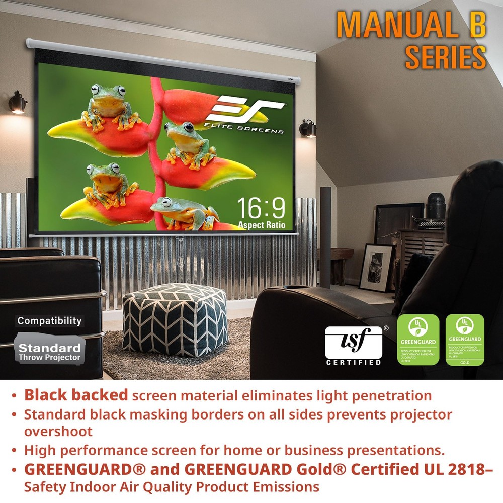 Manual B, 100-INCH Manual Pull Down Projector Screen Diagonal 16:9 Diag 4K 8K...