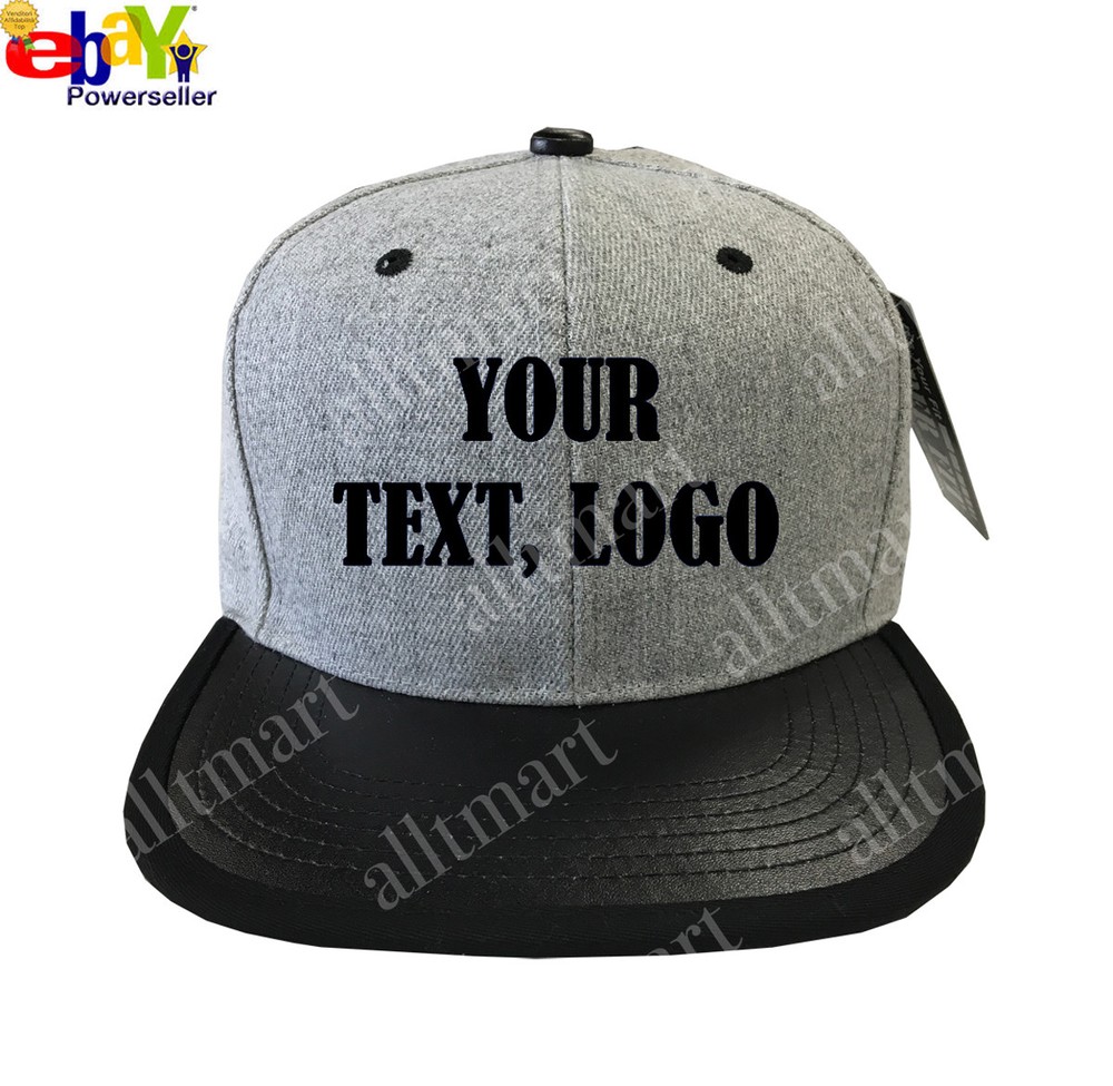 New Printed Text Logo Custom Personalized Flat Bill Premium Snapback Hat Cap