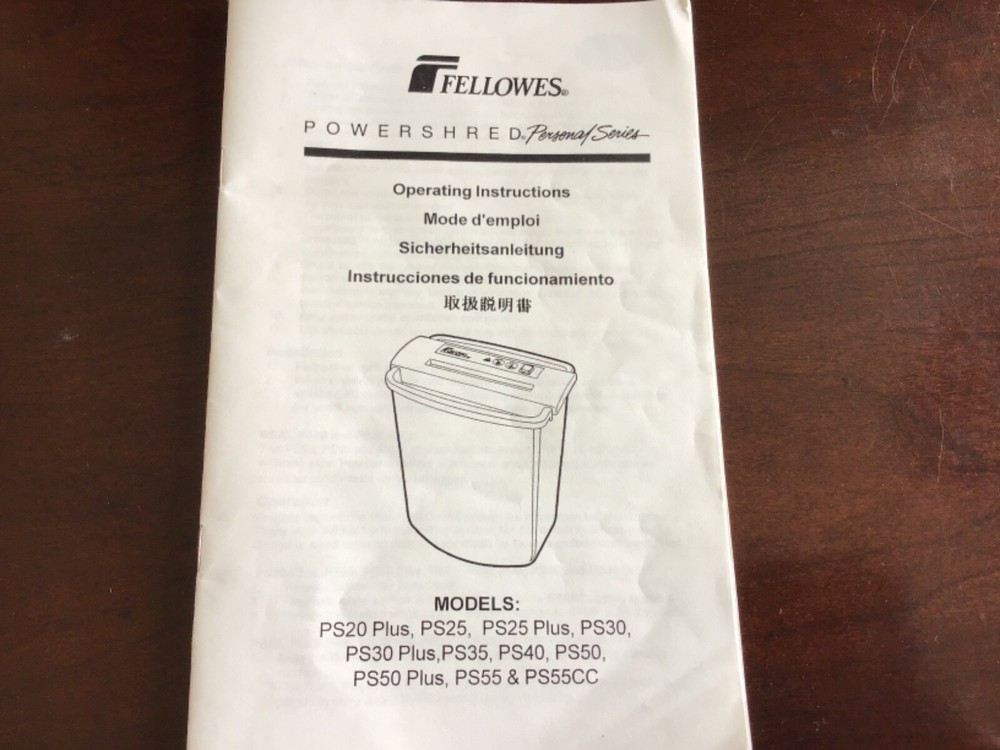 FELLOWES Powershred Personal Series Operating instructions Manual