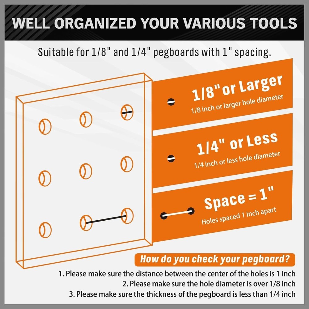 Heavy-Duty Pegboard Hooks & Bins - Garage Workshop Organizer