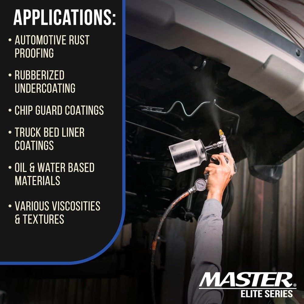 Master Elite Undercoating Spray Gun with Regulator, 25 oz Suction Feed Cup & ...