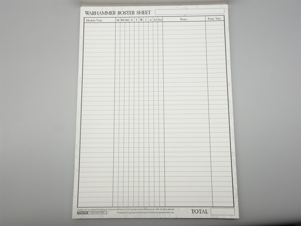 Warhammer Fantasy "Oldhammer" - Roster Pad