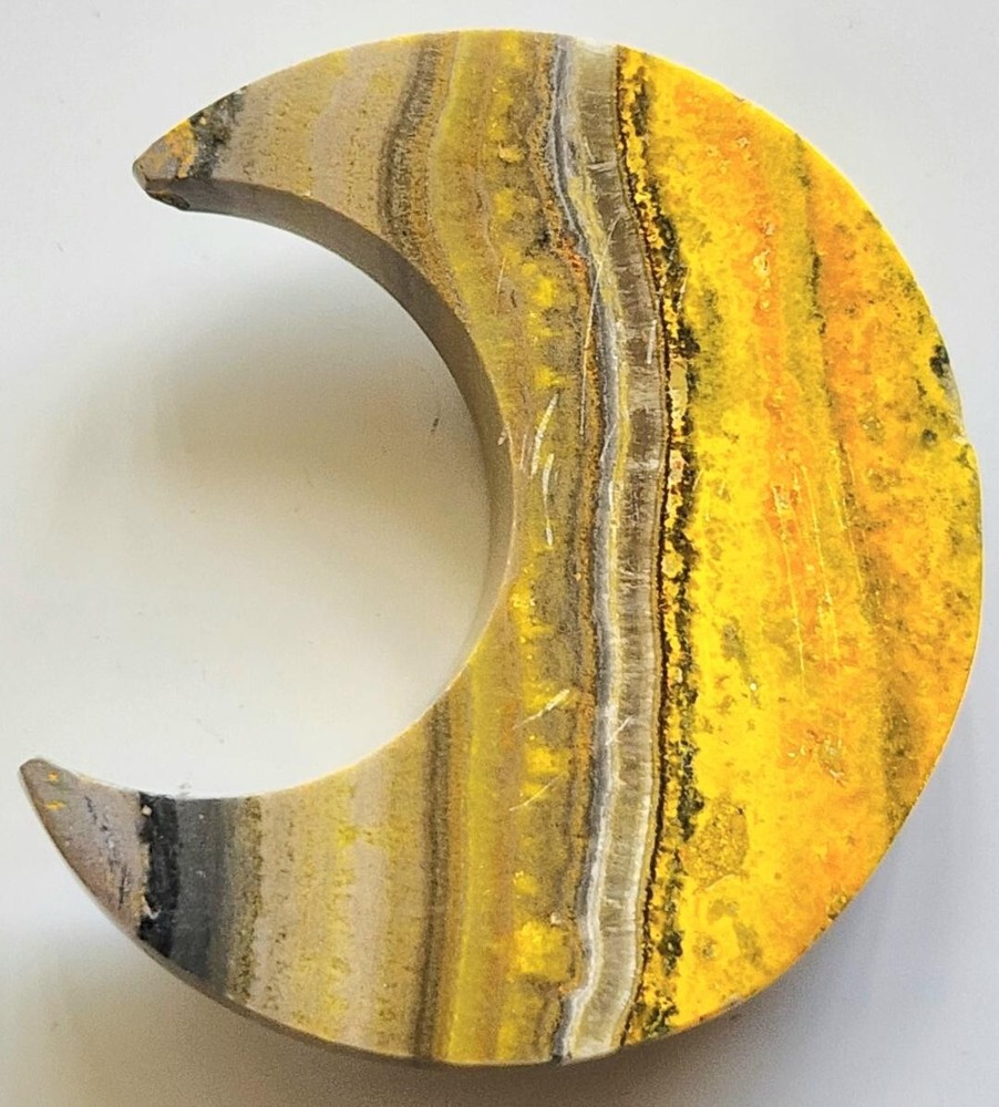 Bumble Bee Jasper Crescent Moon genuine gemstone yellow gray